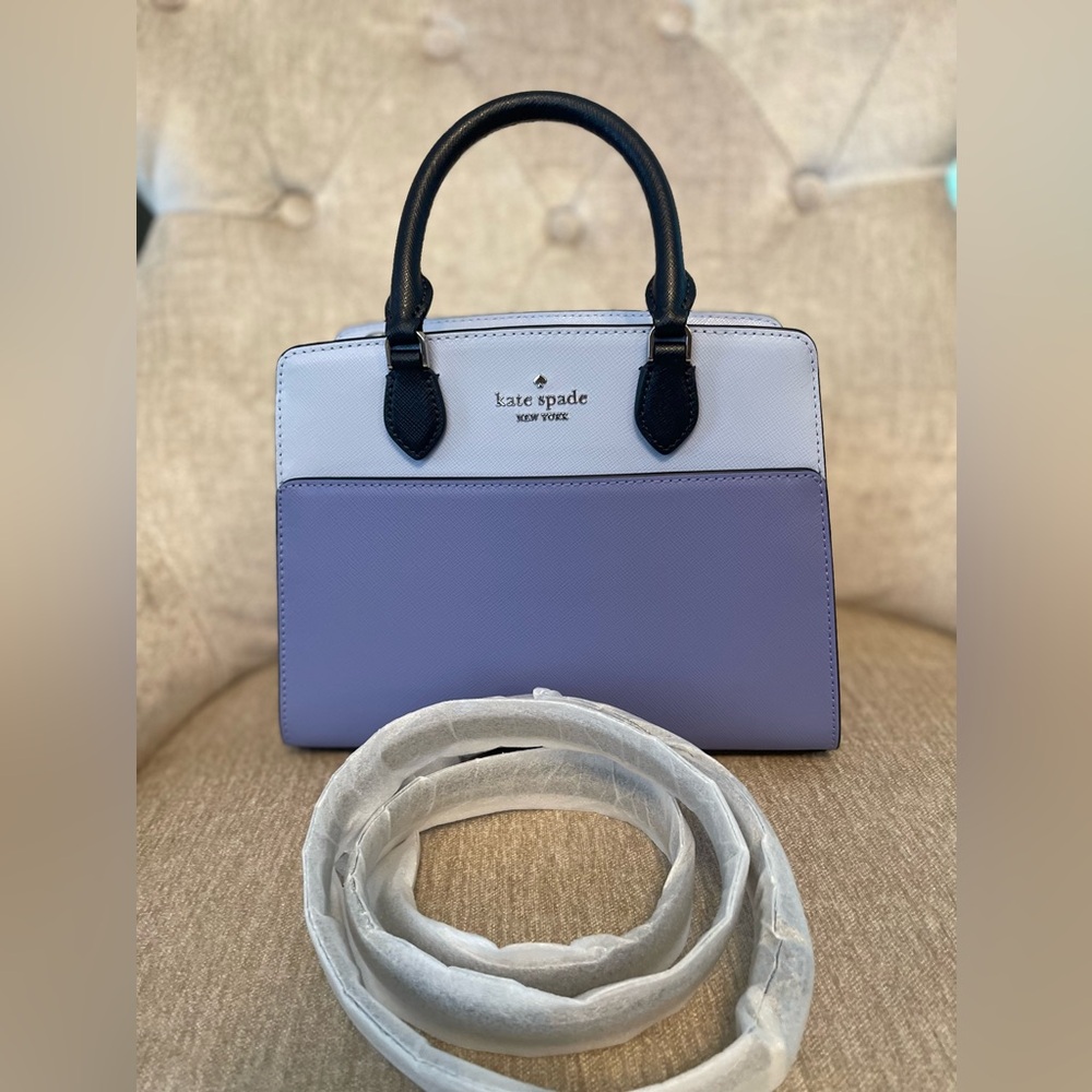 Kate Spade Madison Colorblock Saffiano Leather small Satchel Evening Blue Iris